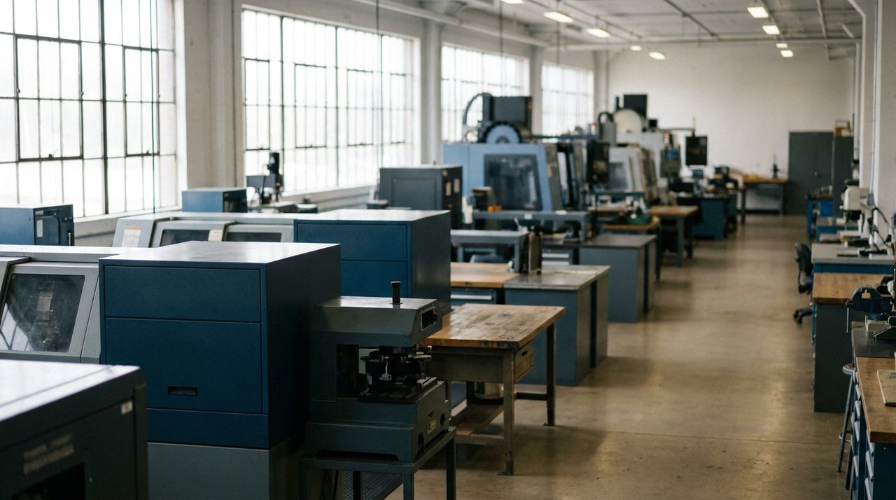 A mid-sized, orderly lab or production floor with equipment rows extending into the distance, representing an established but still-growing healthcare business