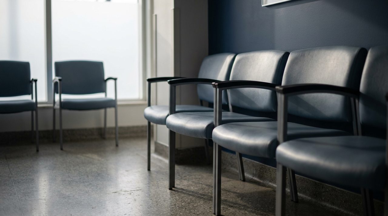 An empty community hospital corridor, suggesting the setting where most cancer care actually happens